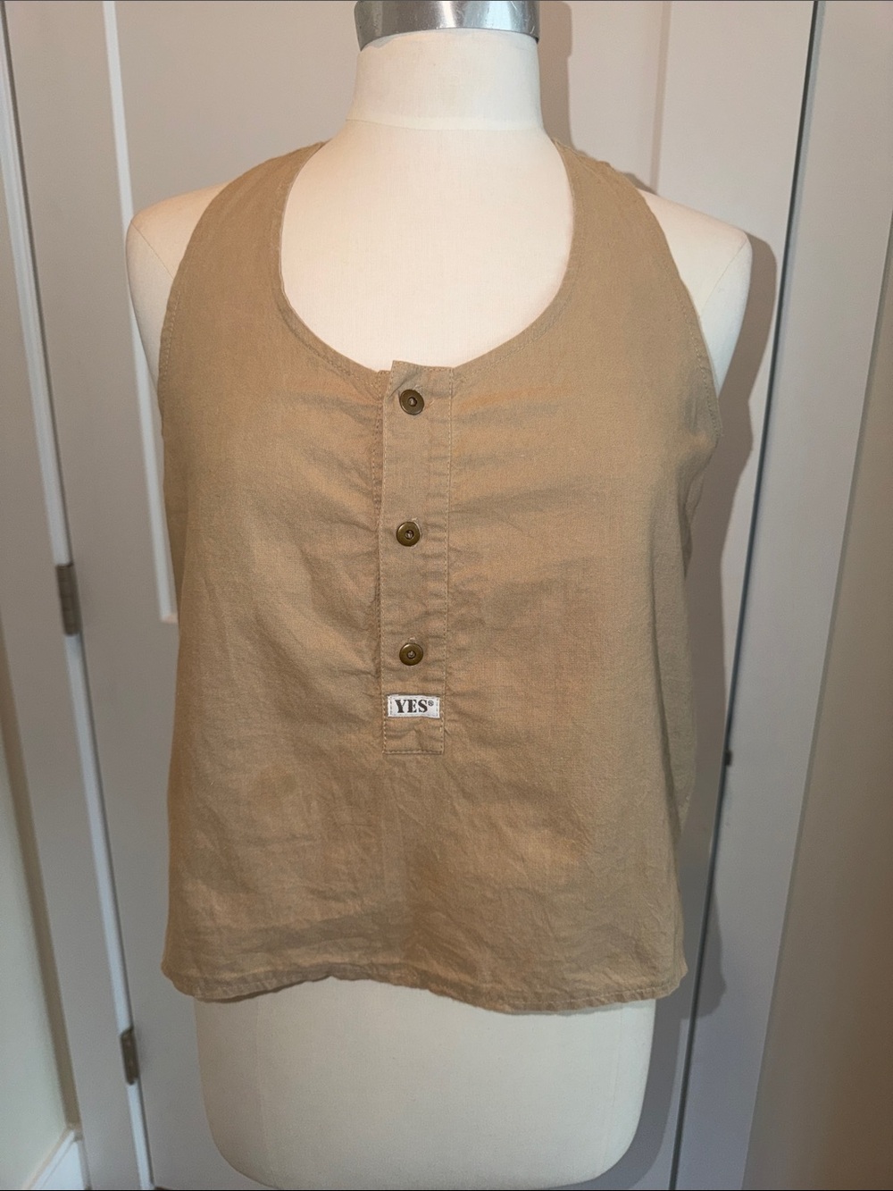 Vintage Yes Clothing Cropped Tank Top- Sleeveless Button Front.  Made in the USA